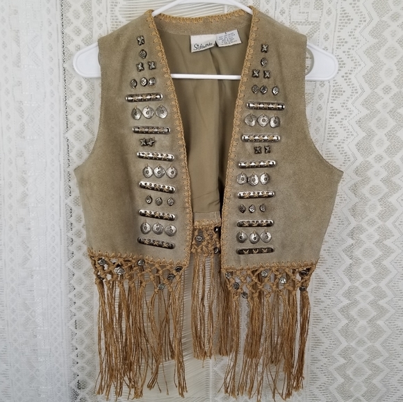 Vintage Jackets & Blazers - Styleworks Vintage Woven Fringe Leather Boho Vest